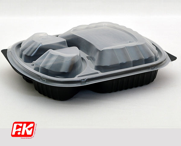 Easy Kitchen Microwave Container Black Clear Lid Divided 3 (6 pcs)